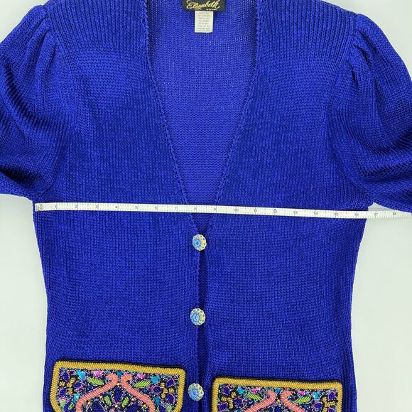 Vintage Elizabeth New York Blue Purple Embellished 3 Piece Wool Knit Set Size M - Picture 8 of 13